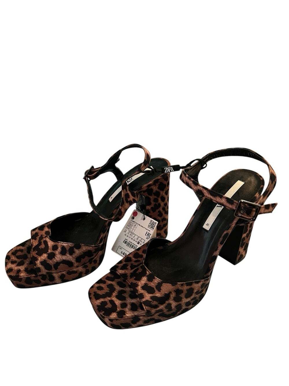 Zara Leopard Animal Print High Block Heel Chunky Platform Sandals-41/10